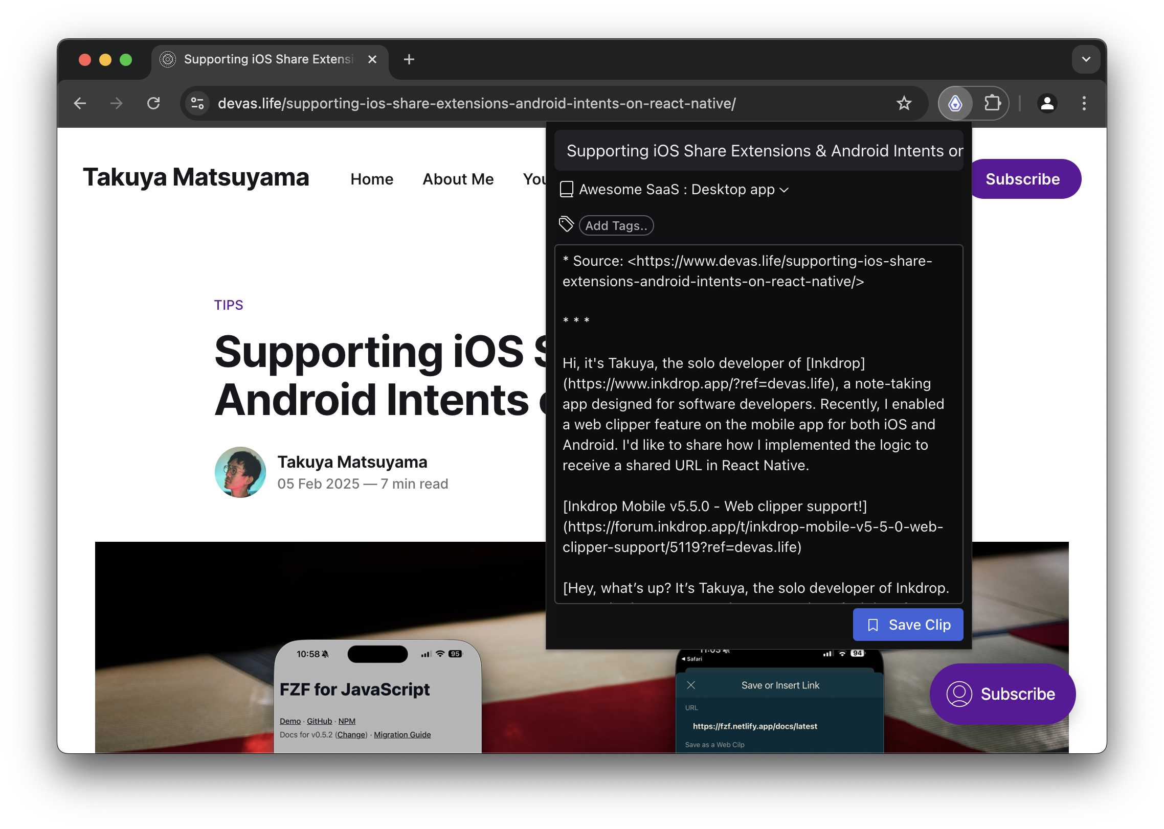 Inkdrop Web Clipper window