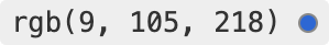 Screenshot of rendered GitHub Markdown showing how RGB value 9, 105, 218 appears with a blue circle.