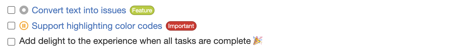 Screenshot showing the rendered version of the markdown. The references to issues are rendered as issue titles.